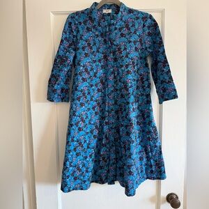 Zuri Kenya "Just One Dress" 100% Cotton Tunic Button Dress Floral Blue Ivy